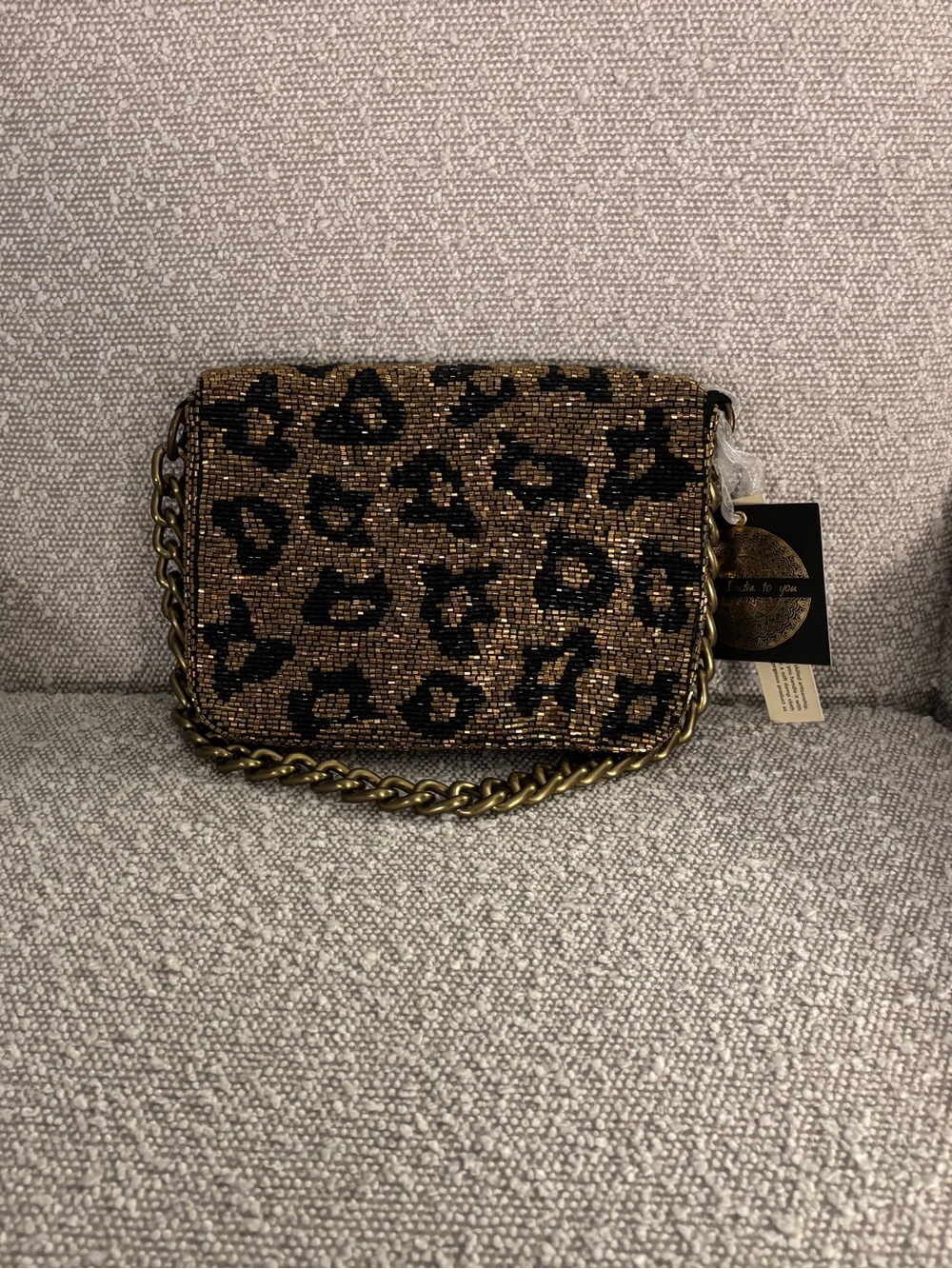 Leopard Bead-Embellished Shoulder Bag - Gold & Black
